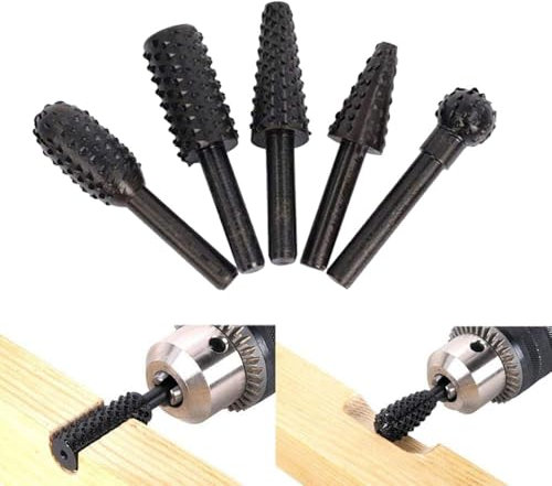 Ceeyoll 5 Pezzi Frese Rotanti in Metallo,Raspa a Sfera Frese per Legno per Smerigliatrice,Frese Legno Shank Rotary Drill Bits Set Raspa Burr Accessori, Per la fresatura di pannelli isolanti e legno.