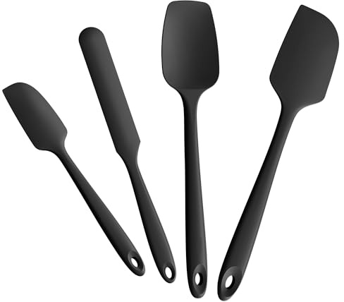 Doosu Silikon Küchenspatel Kochlöffel, 315℃ hitzebeständig, 4er, Schwarz | Teigschaber Gummispachtel kratzschonend antihaft zum Kochen, Backen & Auskratzen Mischen Rühren Schaben Servieren Falten