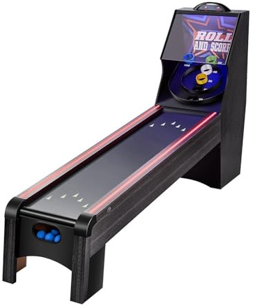 VEVOR 9' Roll and Score Classic Arcade Game Table, Sky Ball Arcade, with LED Electronic Scorer & Track Lighting, Sound, Automatic Ball Return, Home Recreation Game Room, 4 Balls Included