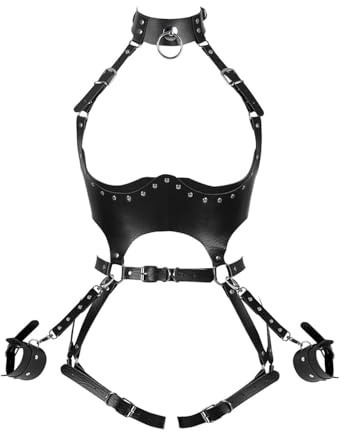TAUOE Body de Mujer con Cintura de Cuero sintético Estilo Punk, Estilo Bondage Deportivo para Yoga, cinturón Corporal, lencería Sexy, Liga para piernas, Color Negro