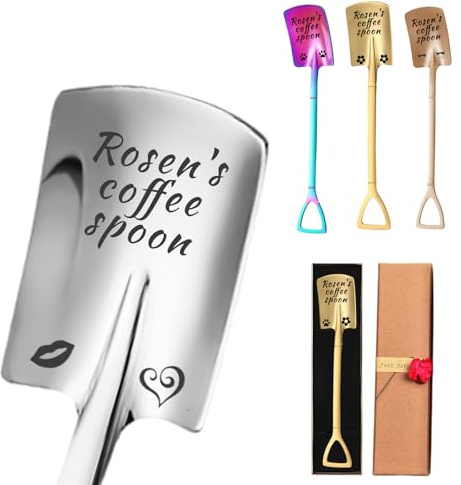 Personalised Spoon, Stainless Steel Coffee Spoons, Engraved Name Ice Cream Spoon, Anniversary Birthday Christmas Gifts, Custom Mirror Finished & Dishwasher Safe (Square Shovel)