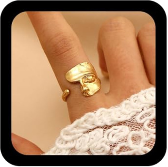 Cybche Vintage Astratto Volto Umano Anelli Unici Maschera Metà Viso Banda Anelli Aperti Regolabile Scultura Dichiarazione Anello Oro Geometrico Nocche Gioielli Per Le Donne
