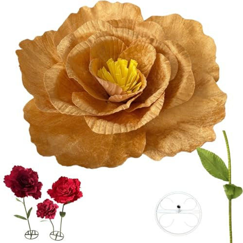 Flores de tamaño natural for decoración, flores artificiales gigantes grandes con base for decoración de fondo de boda, fiesta de cumpleaños, accesorios de fotografía for banquetes florales(Gold)
