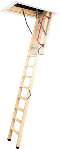 LOFT-TRAC Deluxe Wooden Loft Ladder, Folding Attic Ladders with Handrail and Insulated Hatch Door, Loft Ladders Pull Down with Non-Slip Steps, Floor to Ceiling Heights up to 2.8m (55 x 111cm)