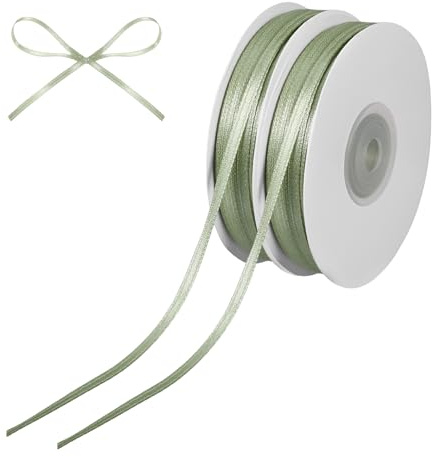 2 Rollen Grün Satinband, 91m X 3mm Geschenkband, Schleifenband, Eukalyptus Deko Band, für Hochzeit, Geburtstag, Taufe, Weihnachten Geschenkverpackungen und Basteldekoration