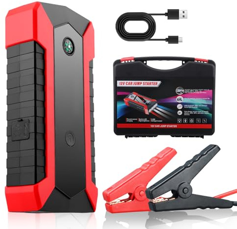 Anluomania 600 A Aide au démarrage de voiture – Booster 12 V pour voitures, camions et motos (jusqu'à 3,0 l d'essence) | Avec câble de démarrage & LED | Aide au démarrage portable & batterie externe