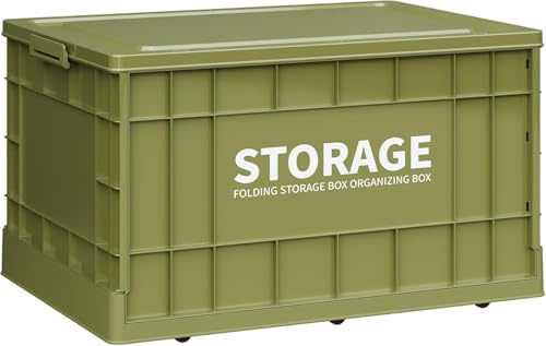 Roqao 58L Klappbox mit Deckel Faltbar Stabil Camping Box Kunststoff Transportbox mit Deckel Camping Kiste Stapelbare Kisten Storage Box mit Rollen für Reisen im Freien,Aufbewahrung & Transport (Grün)