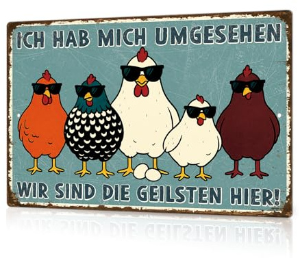 Putuo Decor Lustige Metallschilder Wir sind die coolsten Hühner Hier Wanddekorationsmarken Für die Küche Bauernhof Landhaus Dekoration Geschenke Kreative Humor Aluminiumplatten