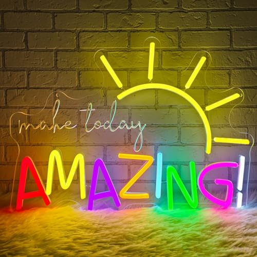 Lxmoneon Make Today Amazing Neon Sign,Sunshine Neon Signs for Wall,Positive Quote Neon Light Sign,Dimmable Colorful Led Letter Neon Light for Bedroom Classroom Wedding Birthday Party Art Decor Gift
