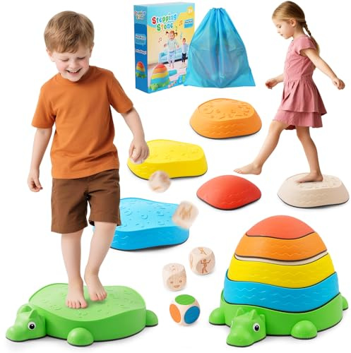 Balanciersteine für Kinder 6er Set – Hochwertige, Rutschfeste & Strapazierfähige Steine, Fördern Gleichgewicht, Koordination & Motorik, für Indoor und Outdoor, CE-zertifiziert | Kids Stepping Stones