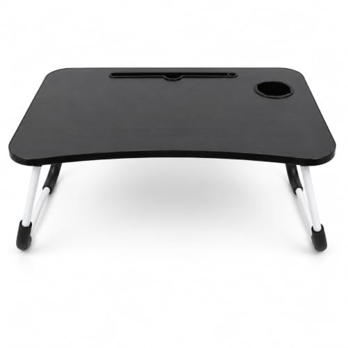 Foldable Laptop Table, Bed Table – Bed Desk Stand With Foldable Legs & Cup Slot Notebook Stand Computer Laptop Bed Table Laptops Tray For Sofa Bed (Black Wood Grain)