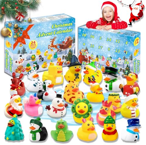 Weihnachts Adventskalender Enten 2026,Baby Adventskalender 24 Badeenten | Quietscheente Weihnachten Gummiente Weihnachtskalender Christmas Badespielzeug für Kinder Jungen Mädchen Weihnachtsgeschenke