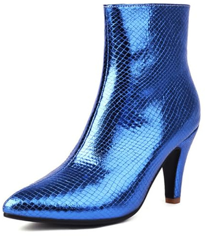 MiaZane Stivaletti Donna Tacco Stiletto Cerniera Motivo Serpente Punta A Punta Stivaletti Corti Vestito Moda per Festa Cocktail E Ricevimento di Matrimonio,Blu,38 EU