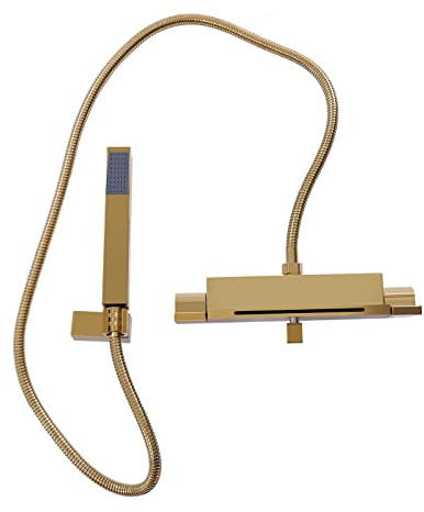 Badewannenarmatur Gold Wasserfall Wasserhahn mit Handbrause Dusch Set für Badezimmer Moderner Mischer aus Messing G1/2 Anschluss