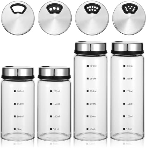 Hpmjz 4Pcs Salt Pepper Shakers with Adjustable Pour Holes 7 oz oz Clear Glass Shaker Bottles Spice Seasoning Cans for Kitchen Home Restaurant BBQ Camping Farmhouse