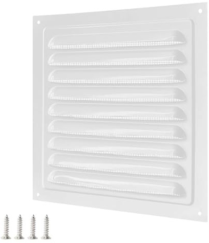 Qrity 1 Stück Edelstahl Lüftungsgitter, 200 x 200 mm Quadratisc Wetterschutzgitter, Lamellendesign mit Fliegengitter für Wand, Decke, Weiß