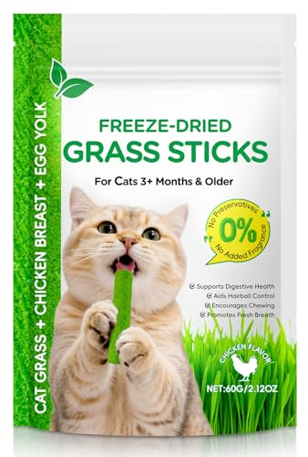 RSGRT 60g Cat Grass Sticks, Delicious Cat Grass Teething Stick Edible Cats Chew Toy Cat Treats Snack for Teeth Cleaning and Hairball Removal