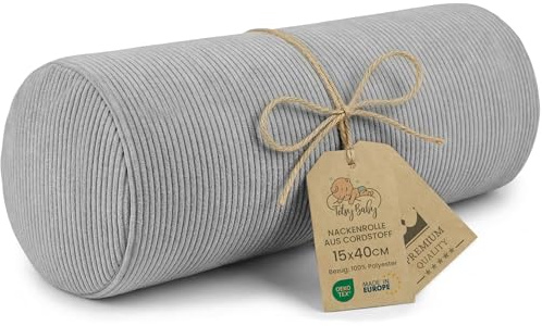 Totsy Baby Cojín cilíndrico Cervical Lumbar y para Rodillas 40x15 cm para Dormir y Yoga – Almohada de Espuma con Funda de Terciopelo Oeko-Tex Gris Claro Pana