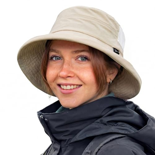 TOP-EX Cooling Sun Hat for Women with Ponytail Hole Wide Brim SPF 50 UV Protection Packable UVCoolix™ Bucket Hat for Travel Beach Gardening Hiking Fishing Camping with Chin Strap Beige L/XL