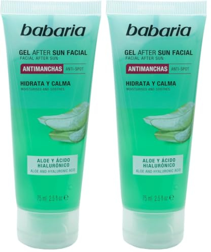 Babaria - After Sun Facial Con Aloe Vera Y Acido Hialuronico | Crema Antimanchas Facial Mujer Y Hombre | Crema Hidratante Facial | Crema Facial Para Todas Las Pieles (Paquete de 2)