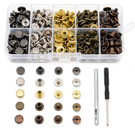150 Juegos Remaches para Cuero,Tornillos Chicago,HMCEY Remaches de Tornillo para Ropa,Tornillos de Encuadernación,Tornillo para Cinturón para Decoración de Cuero DIY, Cinturones, Libros-5 Colores