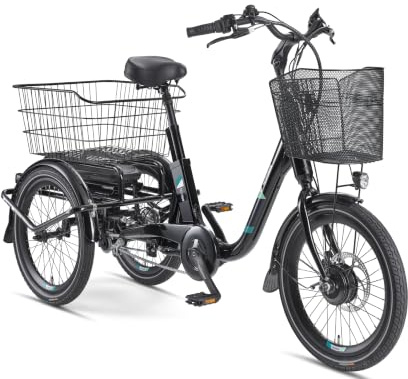 TELEFUNKEN E-Bike Dreirad 20 Zoll, Frontmotor, 3-Gang Nabenschaltung, Fahrradkorb + Transportkorb, Seitenschwung, Elektrofahrrad/Pedelec 540Wh, TC550