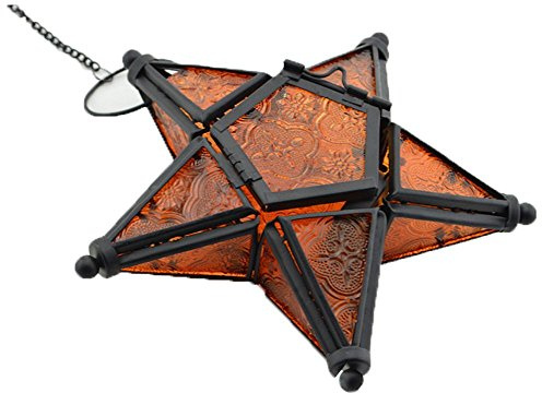Sziqiqi Stunning Star Glass Votive Tea Light Candle Holder Hanging Lighting Lantern Wedding Birthday Party Home Garden Decoration, Orange