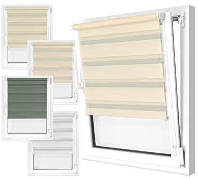 npluseins Doppelrollo in 4 Farben & in 8 Größen - mit Klemmfixierung am Fensterahmen und fest montierter Trägerschiene - kinderleichte 3-Step Montage, ca. 90 x 150 cm, Creme