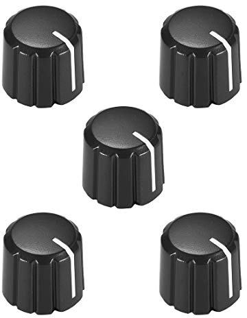 sourcing map Potentiometer-Regler für E-Gitarre, Acryl, Lautstärkeregler, Schwarz, D-Typ, 4 x 6 mm, 5 Stück