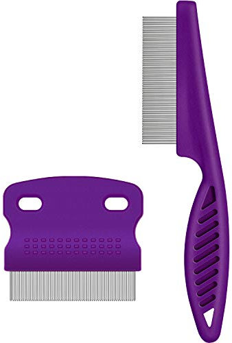 2 Stücke Floh Tränenfleckentferner Kamm Haustier Hunde Katzen Pflege Werkzeug Edelstahl Sichere Metall Zahnentfernung Kämme, Saubere Läuse/Verwicklungen/Knoten/Kruste/Schmutz (Lila)