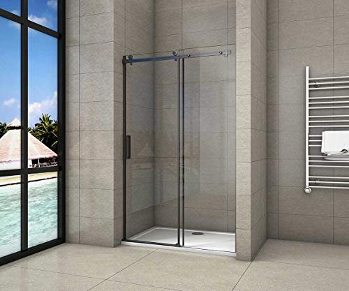 AICA porte de douche coulissante 100x200cm porte de douche coulissante noir en 8mm verre anticalcaire