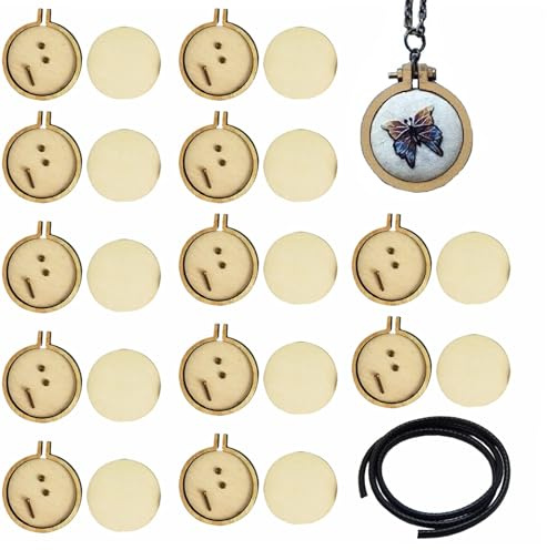 dancepandas Mini aro de Bordado 30PCS 2.5cm Aro de Bordado de Madera Redondos Aro de Punto de Cruz Mini Bastidores para Bordados para DIY Colgante de Collar de Punto de Cruz