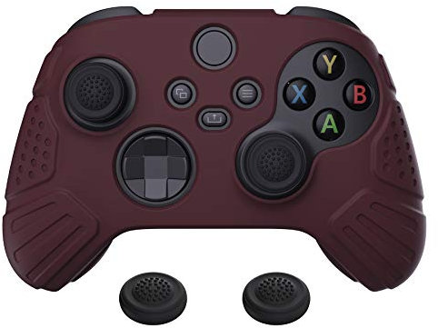 eXtremeRate PlayVital Protection pour Xbox Series X/S Coque Manette,Housse Silicone Cover Skin avec Capuchon Joystick pour Xbox Series X S Controller-Vin Rouge,Édition Guardian