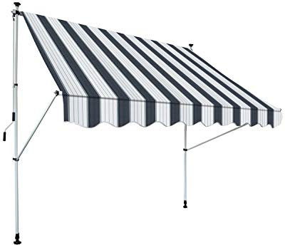 GARDINIA Klemmmarkise Föhr zum Kurbeln, Sonnenschutz für Terrassen oder Balkone, 295 x 150 cm, Kurbellänge: 125 cm, Blau/Weiß