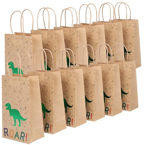 Belle Vous Papier Dino Geschenktüten Kindergeburtstag Gastgeschenke mit Griff (24er Pack) - Dino Kindergeburtstag Tüten für Geschenk Tüten & Süßigkeiten - Partytüten Kindergeburtstag Mädchen und Jungs