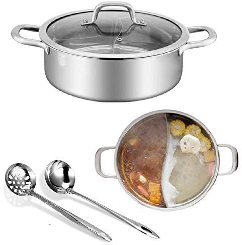 MNSSRN Yuanyang Pot 304 Pentola a induzione in Acciaio Inox dedicato Tesoro Domestico con Coperchio per fornello Barbecue Cucina pentole pentole (Compatibile con Barbecue Coreano),32