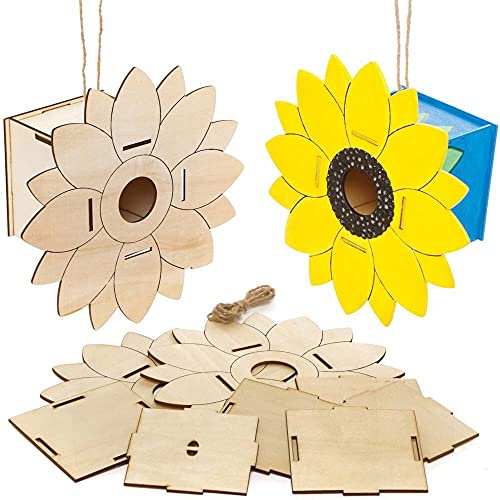 Baker Ross FE192 Mini Casette Girasoli di Legno per gli Uccelli - confezione da 2, Casette per Uccelli da Dipingere e Decorare per Bambini, Arte e Artigianato e Progetti da Giardino