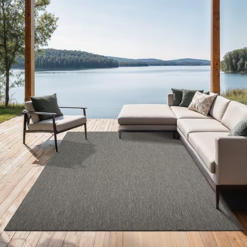 the carpet Mistra – Outdoor Teppich, Wetterfest, UV-beständig & pflegeleicht, für Balkon, Terrasse & Garten, auch für Wohnzimmer & Schlafzimmer geeignet, Anthrazit, 240 x 340 cm