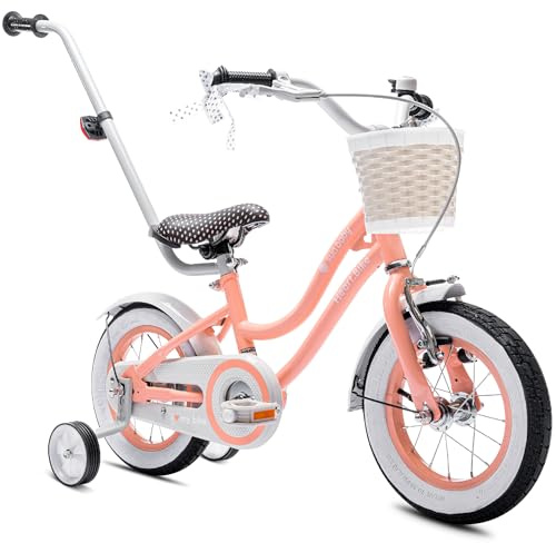 sun baby Heart Bike Girls Bike 12/14/16 Inch | Basket, bell, training wheels, removable parent push handle, coaster brake and V-brake