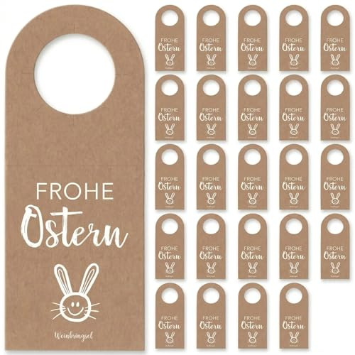 Flaschenanhänger Frohe Ostern | Weinflaschen Anhänger aus Kraftpapier für piccolo und große Flaschen (20 x Flaschen Anhänger)