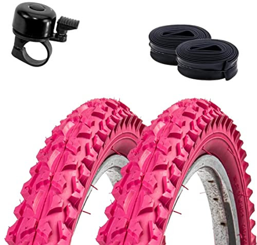 2 x Roverstone 24 Fahrradreifen Fahrradmantel rosa 57-507 (24x2,125) + 2 Schläuche AV inkl. Fahrradklingel
