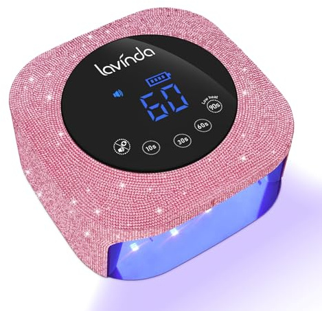 UV Nail Lamp 54W, Cordless Gel UV Led Nail Lamp for Gel Nail Polish, Rechargeable UV Nail Light Nail Dryer with 4 Timer and LCD Display, Professional Fast Curing Lamp Nail Art Tools with Rhinestone