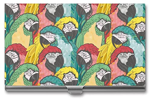 Niapessel Visitenkartenetui, buntes Papageien-Motiv, schmal, tragbar, Metall, Visitenkartenetui für Damen und Herren, 9,4 x 5,6 x 0,8 cm, Bunte Papageien, Modern