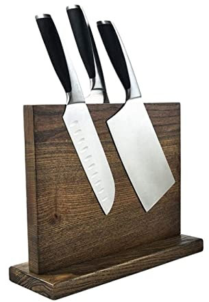 BPILOT Blocs Couteaux vides Porte-Bloc À Couteaux Support De Rangement Magnétique Double Face en Bois pour Ustensiles avec Pieds Antidérapants Universel pour Cuisine pour la Cuisine