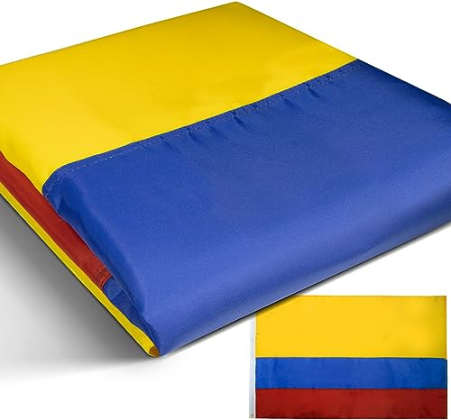 Bandera de Colombia de la serie EverStrong de Anley, nailon resistente de 3 x 5 pies, rayas bordadas y cosidas, 4 filas de costuras de bloqueo, banderas nacionales colombianas con ojales de latón