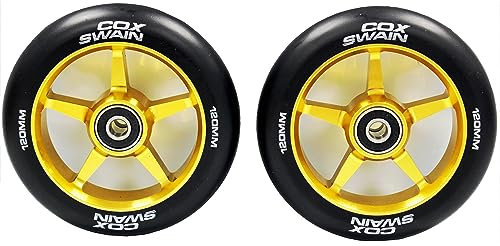 Cox Swain 2 STK. High End Stunt Scooter Rollen Komplett Set mit ABEC 11 Kugellagern und Alu Spacern: Black/Gold 120mm