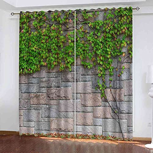 Rideau Occultant Isolant Thermiques Phonique Enfant 3D Mur Vert Vignes Lot De 2 Rideaux Occultants Rideau Opaque avec À Oeillets - Rideaux pour Salon Et Bureau Hôtel 300 (L) X 280 (H) Cm