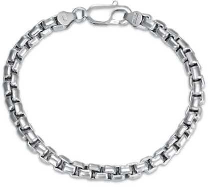 LELOUCHY Bracelet en Chaîne à boîte 5 MM en Argent Sterling 925 avec Fermoir à Homard, Bijou Cadeau pour Hommes et Femmes 20 Centimètre