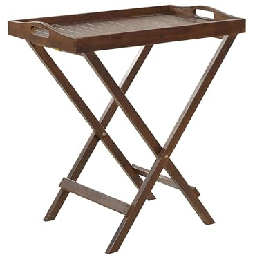 Beliani Table Basse Moderne à Plateau pour Extérieur Plateau Amovible en Acacia Bois Marron Foncé Amantea