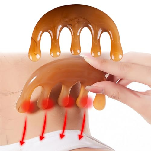 KGDUYC gua sha,gesichtsmassagegerät,Haarkamm, Kamm mit Breiten Zähnen, Massagebürste für die Kopfhaut, Schönheitswerkzeug zum Schaben des Kopfes (Bernstein)